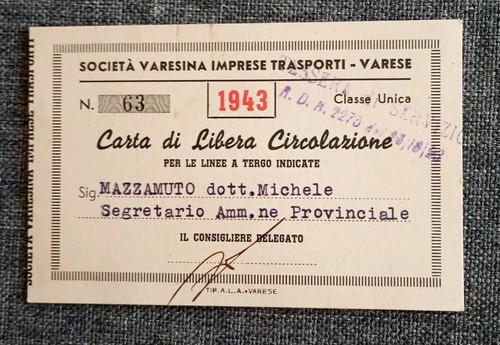 Fascismo tessera tram autobus - tessera,