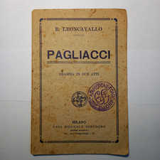 PAGLIACCI  Leoncavallo antico Libretto d'opera con timbro casa musicale Sonzogno