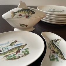 SERVIZIO VINTAGE PIATTI PESCE Ceramica La Colonnata Sesto Fiorentino X 6 persone