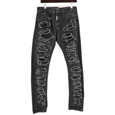 Jeans PHILIPP PLEIN taglio Milano nero lavato logo invecchiato taglia 32 x 32