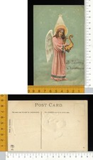 V2156] BUON NATALE ANGELO ROSA CON STELLA LUMINOSA SUONA LIRA - RILIEVO