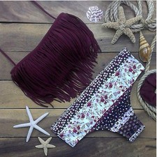 Costume Da Bagno Frange Tassel Bikini Vita Alta slim sling Swimwear Swimsuit M