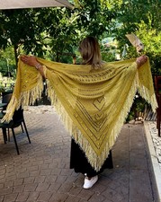 Scialle Fatto A Mano Ai Ferri In Lana Di Pecora Con Frange Artigianale Soffice