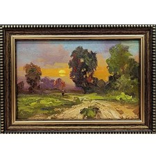 Dipinto olio natura estiva arte originale paesaggio di campagna prato 4 x 6 in