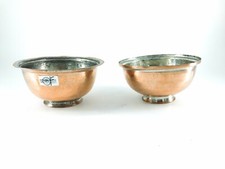 Coppia antiche ciotolo coppe in rame per bilancia a piatti in ferro anni '50 