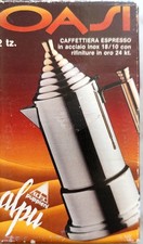 Caffettiera Alpu Oasi 2 Tazze Inox 18/10 Oro 24kt Made in Italy Vintage