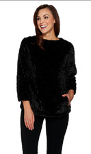 $139.00 Dennis Basso maglione in pelliccia sintetica rosa spazzolata, nero, taglia XL