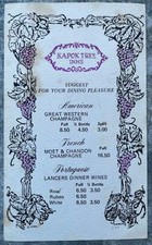 Scheda menu lista vini
