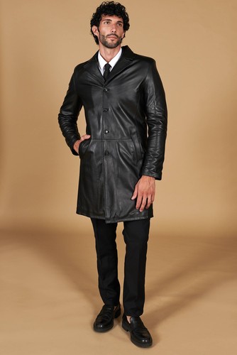 Giaccone pelle nera uomo - in,