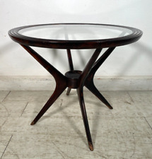 TAVOLINO VINTAGE ROTONDO PAOLO BUFFA VETRO CON ROSA TAVOLO LEGNO FAGGIO ANNI '50