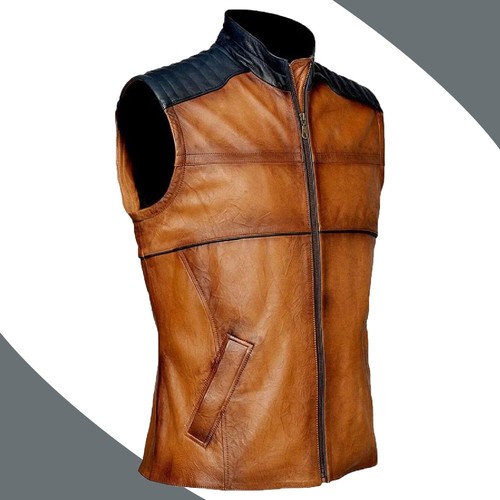 Gilet uomo marrone moto pelle
