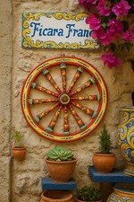"Splendida Ruota di Carretto Siciliano in Ceramica di Caltagirone 44/45CM"