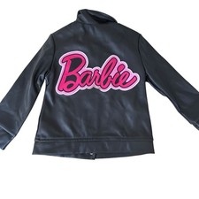 Mattel Barbie 2T Ragazze Giacca Ecopelle Nera Preppy Y2K Academia Look-alike 