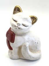 Thun statuina gatto ceramica gattino bianco rosso fiocco orecchie oro vintage 