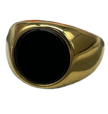 Anello Pietra Nera tonda liscia onice colore oro Acciaio inossidabile+Box Regalo
