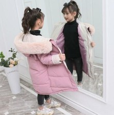 Cappotto lungo imbottito bambina invernale caldo pelliccia collo cappuccio spesso parka giacca BJ