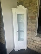 Vetrina Angolare Restaurata Vintage bianca con legno e vetro