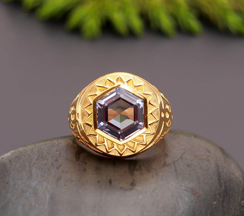 Anello esagonale alessandrite