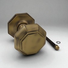 Pomello porta centrale ottagonale ottone anticato opaco tirante anteriore posteriore molto grande 110 mm