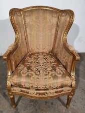 ANTICA POLTRONA '800 IN LEGNO e TESSUTO DORATO