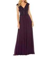 Abito plissettato Mac Duggal melanzana viola paillettes vita impero taglia 16 $598