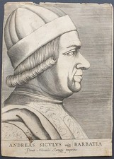 Stampa antica Antonio Lafreri 1566 Enea Vico Ritratto Andrea di Bartolomeo