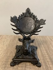 Antico PORTA OROLOGIO Da Tasca,con cervo a grandi corna,Foresta Nera-XIX Sec