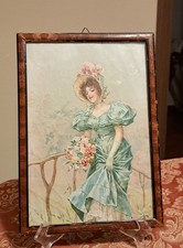 Stampa Liberty con cornice Ragazza con fiori cm 28 x 20