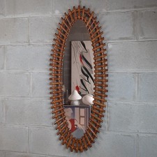 Specchiera Ovale Bambù Mid-Century Modern Arredo Esotico Vintage Anni '60