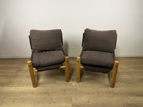 Coppia poltrone legno tessuto