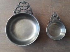 Coppetta coppa degustazione peltro coppia con presa decorata con marchio punzone