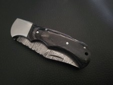 COLTELLO PIEGHEVOLE TASCABILE ACCIAIO DAMASCO PERSONALIZZATO MANICO LEGNO CON FODERO 6814