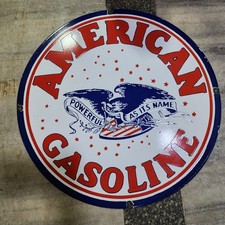 INSEGNA SMALTATA PORCELLANA BENZINA AMERICANA 28 X 28 POLLICI