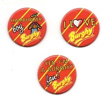 LOTTO 3 SPILLE PIN BADGE BURGHY FAST FOOD MILANO - VINTAGE ANNI '80 PANINARO