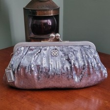 Coach 44475 Julia borsa da sera pochette argento paillettes e pelle Kisslock
