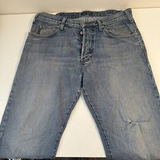 Jeans uomo Armani indaco uomo W33 L30 blu denim gamba larga strappo jeans invecchiato