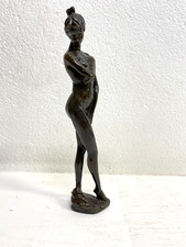 SCULTURA FIGURA NUDO FEMMINILE STATUA OTTONE NUDO GIOVANE DONNA 24,5 cm/h '900