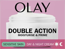 Olaz / Double Action Crema Giorno E Primer per Pelli Sensibili, 50 Millilitro