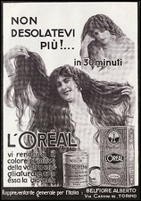 PUBBLICITA' 1928 TINTURA PER CAPELLI ISTANTANEA L'OREAL PARIGI DONNA BELFIORE 