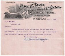 1908 Carta intestata Talge Lounge Company divani mobili San Giuseppe Missouri