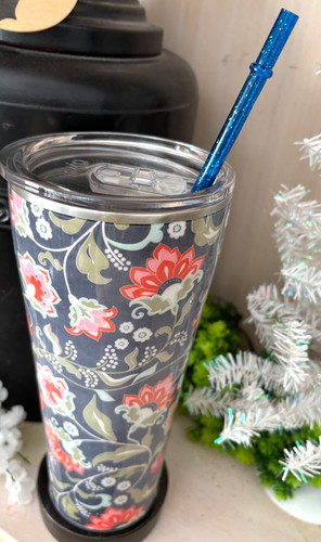 Swig life bicchiere - blu, fiori