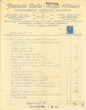 Fattura int. FERRARIO CARLO. Riscaldamento, Idraulico, Lattoniere. Baggio 1923