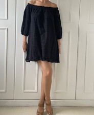 Abito Zara Nero Foderato Ricamato Con ��Collaccia Smock Taglia M