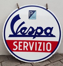 Insegna Vespa Servizio smaltata bifacciale con ganci  anni 50/60 diametro 80 cm.