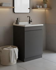 Mobile Lavatoio bagno in legno 50×50 cm Grigio con 1 sportello e Pilozzo resina
