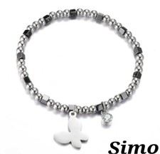 BRACCIALE DONNA ARGENTO ACCIAIO UOMO FARFALLA PENDENTE ZIRCONE BUTTERFLY REGALO