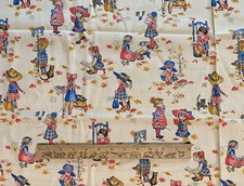Tessuto Holly Hobbie vintage ritorno a scuola lettura autobus fermata gatto rosa blu 1,5 iarde