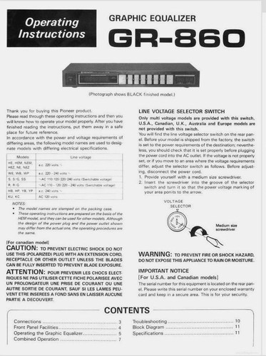 Pioneer 860 equalizzatore - gr-860,