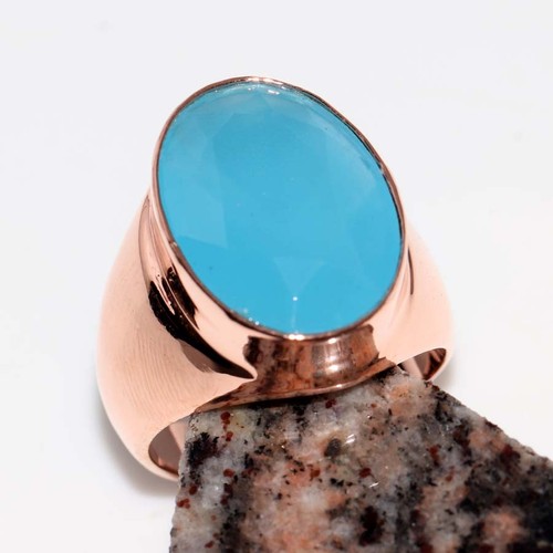 Anello uomo calcedonio blu