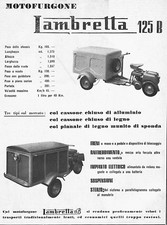 PUBBLICITA 1948 MOTOFURGONE LAMBRETTA 125 B CASSONE CARATTERISTICHE TECNICHE 